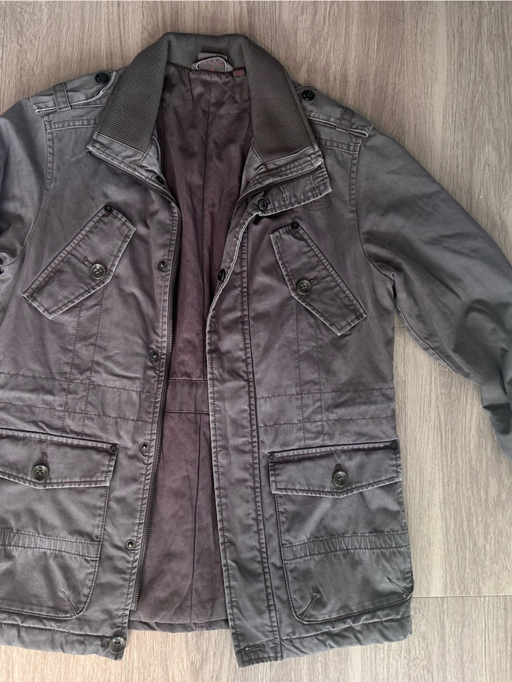 Esprit Y2K Military Utility Field Jacket Gray Cargo Safari Moto Sz M - Picture 14 of 16